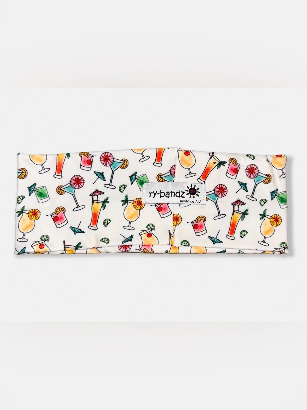 NWT Ry-Bandz Tropical Cocktail Print Head Wrap Headband White Stretch Wide